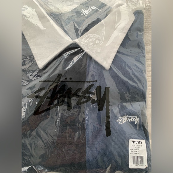 NEW Stussy Vertical Stripe Long Sleeve Rugby 1140228 Black - Size LARGE Shirt - Picture 4 of 8